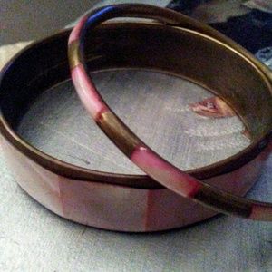 Vintage Pink Brass MOP Bangles
